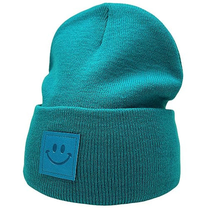 55cube Unisex Knit Cuffed Beanie Hats Warm Winter Caps with Leather Logos - color: Peacock Green