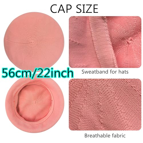 Summer French Beret Breathable Thin Beret Hat Solid Color Beanie for Women Lady - color: Pink