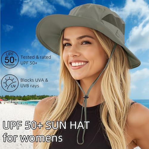 Connectyle Women's UPF 50+ Sun Hat UV Protection Wide Brim Bucket Hat Summer Beach Hats Fishing Hiking Outdoor Safari Hats - color: Army Green