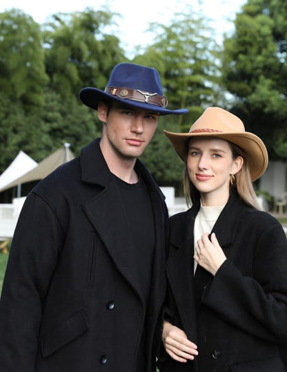 2 Pack Western Cowboy Hats for Women Men 2 Different hat Bands - color: Black+khaki