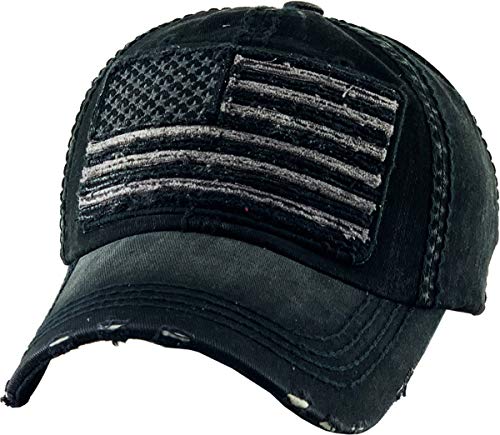 KBETHOS Flag USA America Military Thin Blue Line Thin Red Line Vintage Distressed Baseball Cap Dad Hat Unisex Adjustable… - color: Black Embroidered Flag