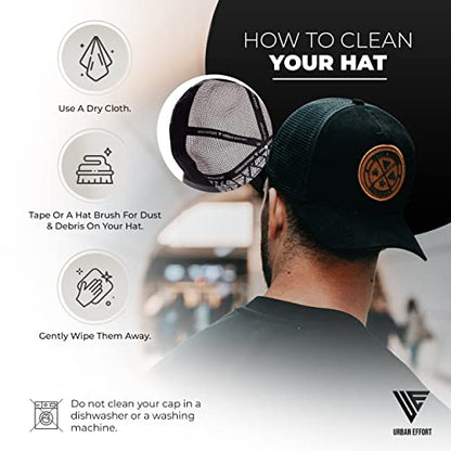 Urban Effort Trucker Hat for Men & Women, Mesh Back Baseball Cap, 5 Panel - color: Black, style: Mesh Back