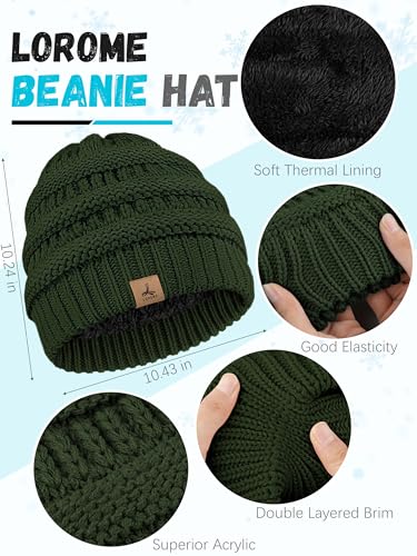 LOROME Winter Beanie Hat Scarf Gloves, Warm Fleece Knit Neck Scarf Set Gift - color: Olive Drab