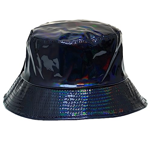 Rave Bucket Hat for Women & Men - Cute Bucket Hats - Festival Hat Adjustable 50+ SPF Protection Rave Accessories - color: Holographic Black