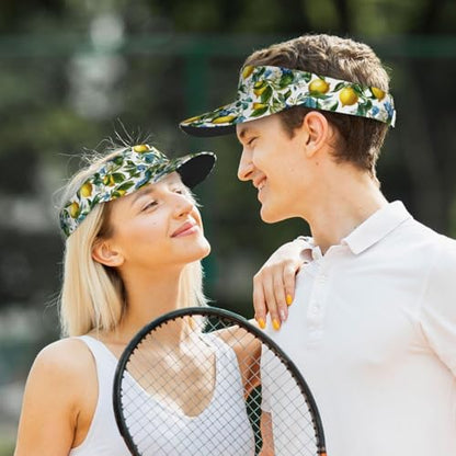 Unisex Adjustable Sports Sun Visor - color: Blue Floral Lemon