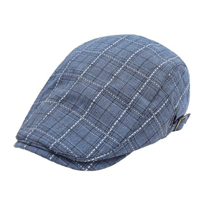 ZLYC Men Cotton Flat Cap Summer Scally Newsboy Beret Driver Hat - color: Plaid Blue