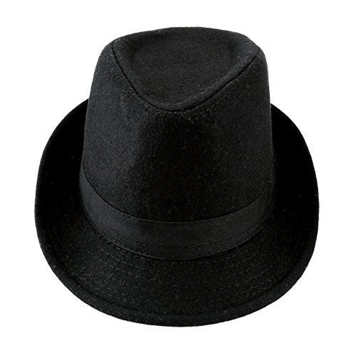 Unisex Classic 20s Trilby Fedora-Hat with Black Band Fashion Casual Jazz Wool Cap (Black)