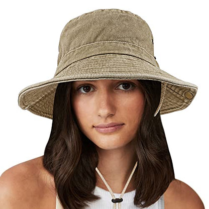 Unisex Cotton Boonie Hat Summer Fishing Bucket Hat Sun Hat with String - color: Retro Khaki