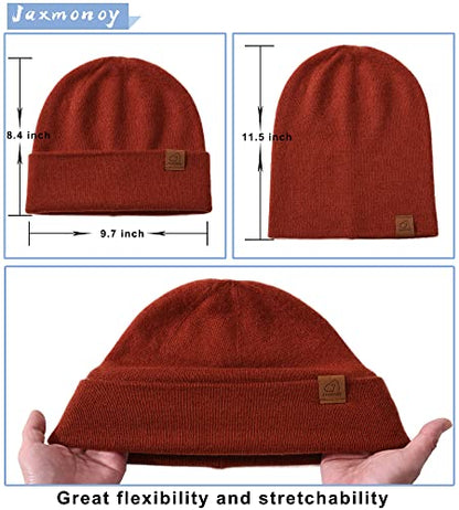 jaxmonoy Slouchy Knit Beanies Winter Hats for Women Men Soft Warm Reversible Slouch Cuffed Skull Knitted Beanie Cap - color: Rust Red