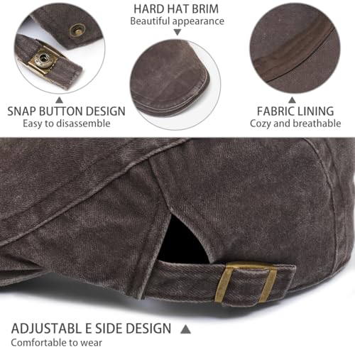 Initlove Mens Newsboy Cap Washed Beret Ivy Hat Flat Hats for Cabbie Driving - color: Coffee