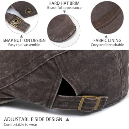 Initlove Mens Newsboy Cap Washed Beret Ivy Hat Flat Hats for Cabbie Driving - color: Coffee