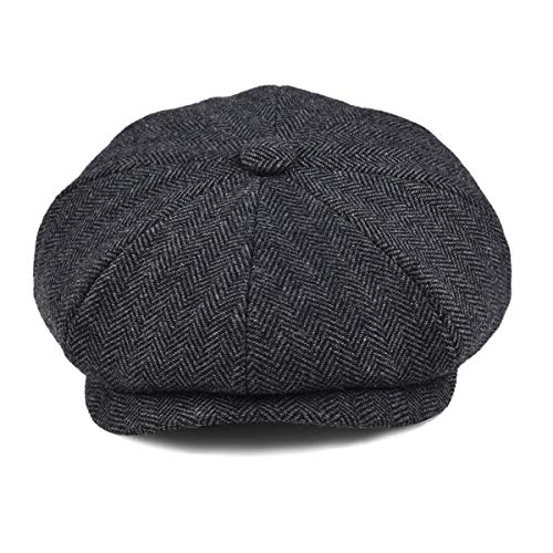 BOTVELA Men's 8 Panel Wool Blend Newsboy Flat Cap - color: Black, size: 7 1/8