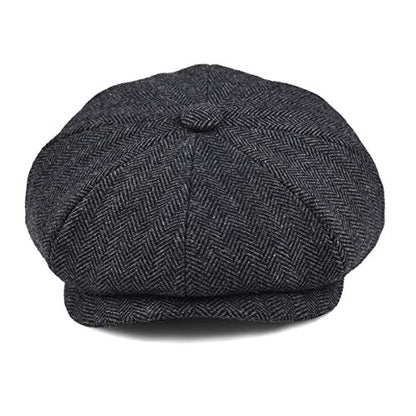 BOTVELA Men's 8 Panel Wool Blend Newsboy Flat Cap - color: Black, size: 7 7/8