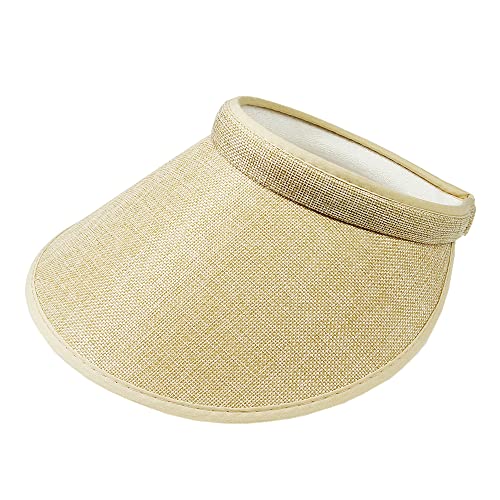 PRO.FASHION Women's Summer Sun UV Protection Visor Wide Brim Clip on Beach Pool Golf Cap Hat-Polyester - color: Brown-light Brown