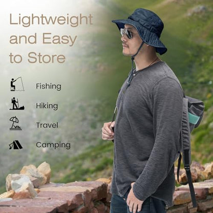 Bucket Hat UV Protection Sun Hat, Boonie Fishing Safari Hats for Outdoors - color: Navy Blue