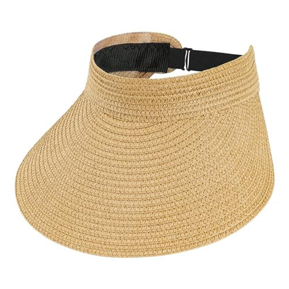 Straw Sun Visors Womens, Ponytail Beach Straw Visor, Packable Summer Sun Hats for Women Travel - color: Khaki