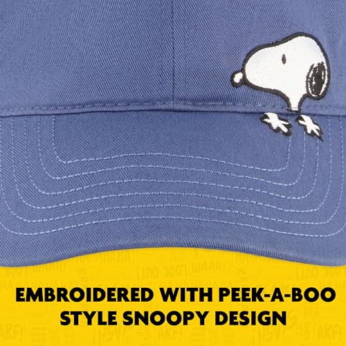 Concept One Unisex Adult Peanuts Snoopy Dad Hat, Adult Cotton Adjustable Baseball Cap with Curved Brim - color: Blue