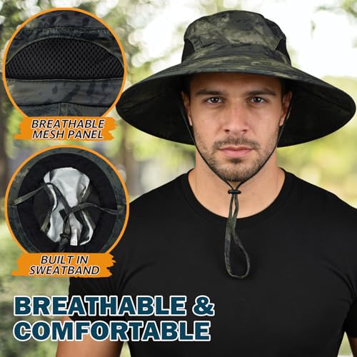 Wide Brim Sun Bucket Hat, Waterproof Boonie Hat for Men & Women - color: 05 Army Geen (Camo)