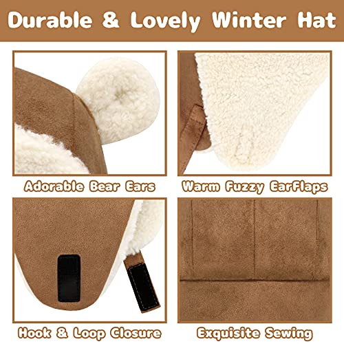 Olreco Baby Winter Hat Toddler Winter Hat Thick Sherpa Lined Infant Baby Hats with Bear Ears Toddler Trapper Hats for Kids - color: Brown, size: 12-24 Months