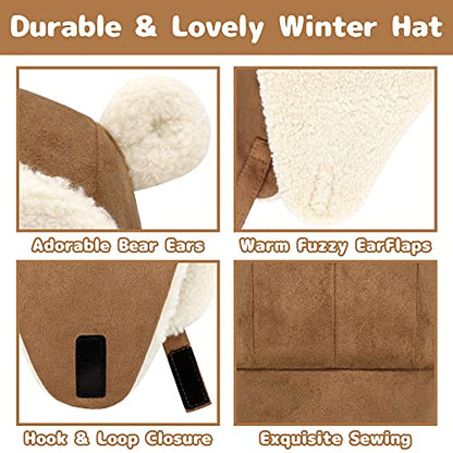 Olreco Baby Winter Hat Toddler Winter Hat Thick Sherpa Lined Infant Baby Hats with Bear Ears Toddler Trapper Hats for Kids - color: Brown, size: 12-24 Months