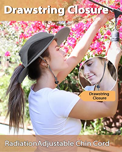 Tirrinia Sun Hats for Women, Wide Brim Hat with Ponytail Hole - color: #Grey-23.7'' Head