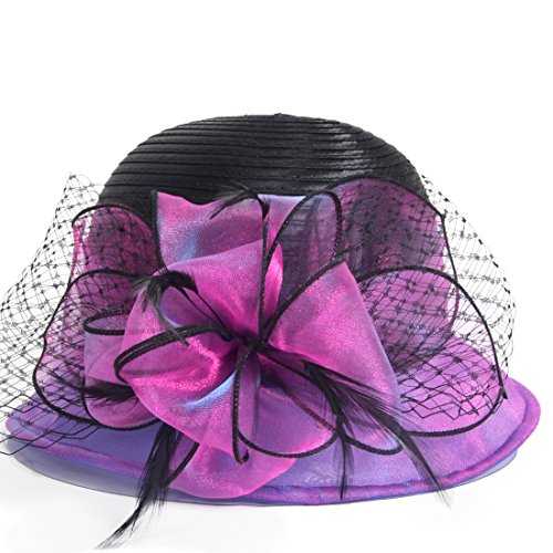 Kentucky Church Derby Dress Cloche Hat Sweet Cute Floral Bucket Hats - color: Purple