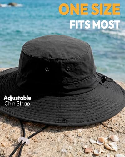 Women Sun Hat with Ponytail Hole Wide Brim Bucket Sun Protection for Summer - color: Black