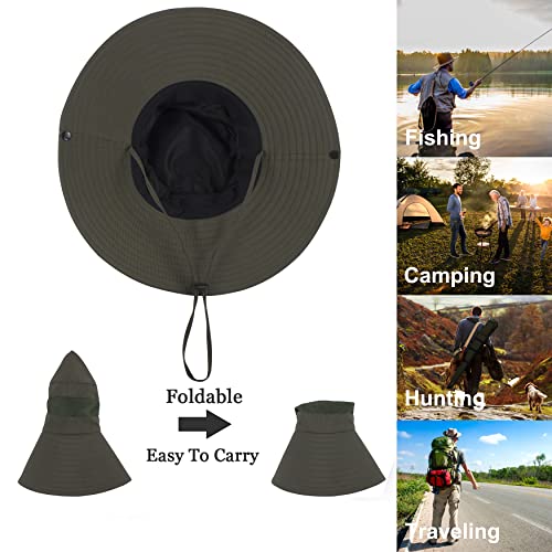 Muryobao Men's Boonie Hat UPF 50+ Summer Sun Hat UV Protection Wide Brim Waterproof Bucket Hat for Beach Fishing Cap - color: Army Green