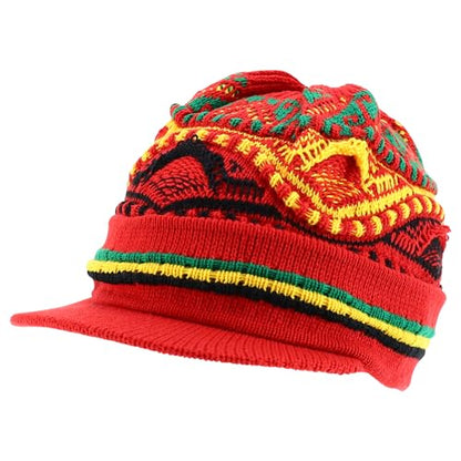 Armycrew Rasta Jamaica Style Thick Acrylic Knit Cuff Beanie Visor - color: Red Rgy