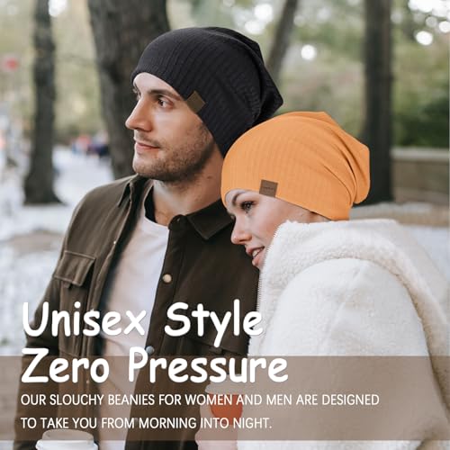 HAMUNI Slouchy Beanie for Men Women Soft Lightweight Chemo Headwear - color: Turmeric
