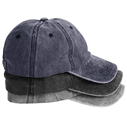 MEINICY 3 Packs Washed-Cotton Plain Baseball Cap, Adjustable Dad Hat - color: Black+gray+navy