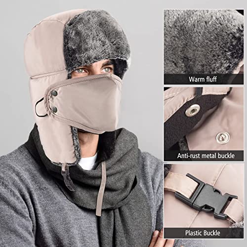 mysuntown Winter Hats for Women Men Trapper Ushanka Hat with Ear Flaps - color: Taupe Beige