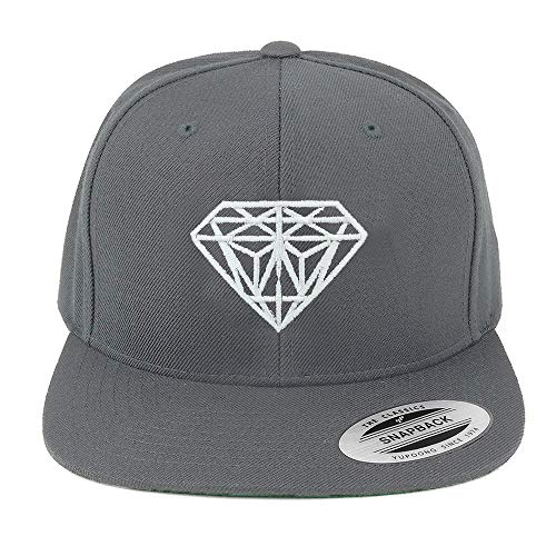 Armycrew Oversize XXL White Diamond Embroidered Structured Flatbill Snapback Cap - Charcoal - 2XL