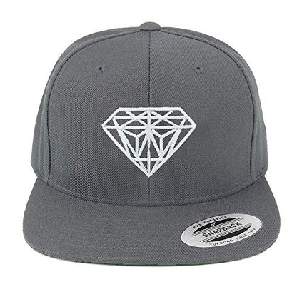 Armycrew Oversize XXL White Diamond Embroidered Structured Flatbill Snapback Cap - Charcoal - 2XL
