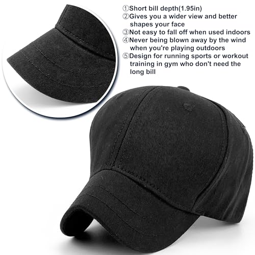 Loneshark Short Brim Baseball Hat for Running Small Bill Umpire Cap - color: Black