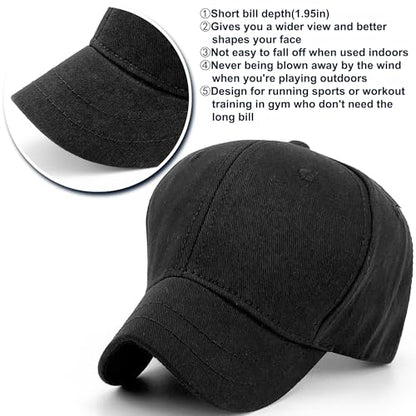 Loneshark Short Brim Baseball Hat for Running Small Bill Umpire Cap - color: Black