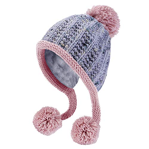 HUAMULAN Women Winter Sherpa Knit Beanie Hat Fleece Lined Ear Flaps - color: Lightgray