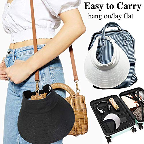 2PCS Wide Brim Sun Visor Hat Women Large UV Protective Golf Beach Cap, Korea Design - color: 1black+1white