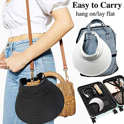 2PCS Wide Brim Sun Visor Hat Women Large UV Protective Golf Beach Cap, Korea Design - color: 1black+1white