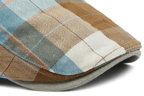 Mens Plaid Newsboy Flat Cap Ivy Gatsby Driving Hunting Cabbie Hat - color: Khaki-plaid a
