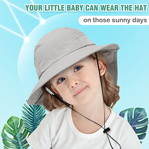 XIAOHAWANG Girls Sun Hat Baby Beach Hats Boys UPF 50+ Kids Summer Protection Cap Toddler Breathable Caps Wide Brim Neck Flap - color: Grey, size: 6-12 Months