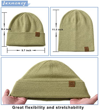 jaxmonoy Slouchy Knit Beanies Winter Hats for Women Men Soft Warm Reversible Slouch Cuffed Skull Knitted Beanie Cap - color: Avocado Green