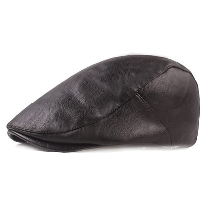 ASTOC Men Women Adjustable Leather Ivy Newsboy Caps Cabbie Beret Hat - color: Black