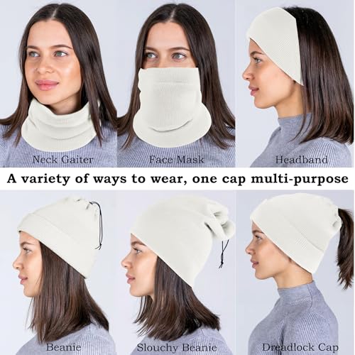 Ababalaya Unisex Satin Lined Knit Open Beanies Rasta Beanie - color: White