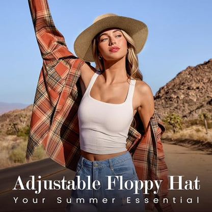 Beach Sun Straw Hats for Women, UPF 50+ UV Sun Protection Summer Straw Hat - color: 9cm- Khaki & Beige