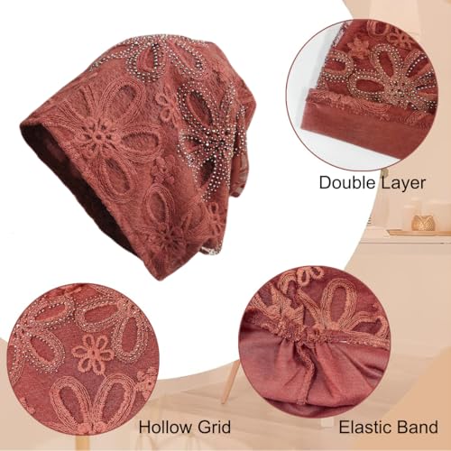 Crochet Slouchy Beanie Hat Turbans Headware for Women - color: Bea08 - Brick Red