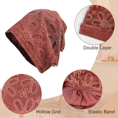 Crochet Slouchy Beanie Hat Turbans Headware for Women - color: Bea08 - Brick Red