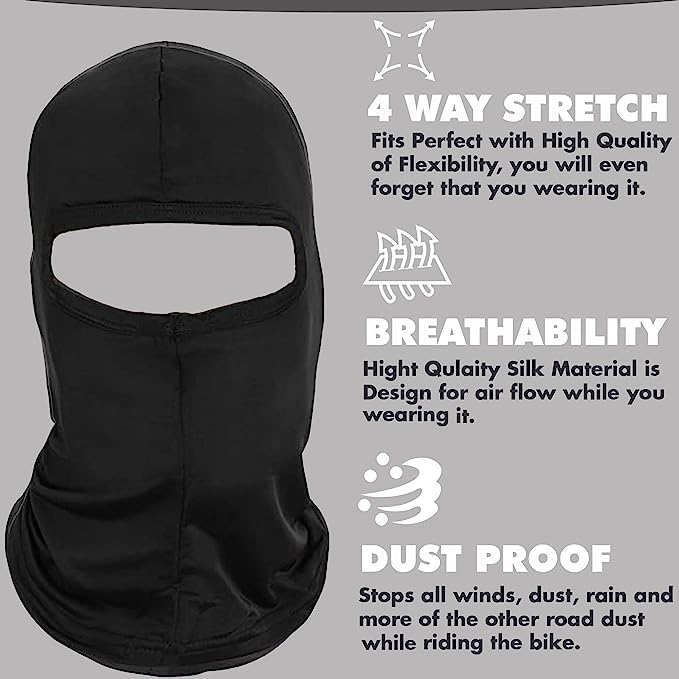 Silk Balaclava Face Mask Men - Breathable Under Helmet Wear Windproof Motorcycle Balaclava - color: Black - 2 Pack
