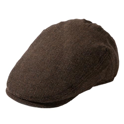 TOP-EX Wool Blend Tweed Newsboy Flat Cap for Men, Satin Lined Adjustable - color: Herringbone-brown, size: XX-Large