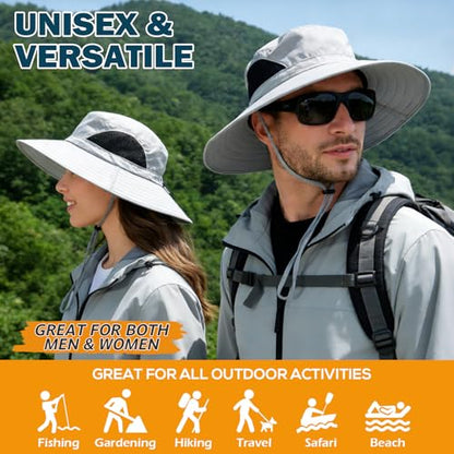 Wide Brim Sun Bucket Hat, Waterproof Boonie Hat for Men & Women - color: 01 Light Grey
